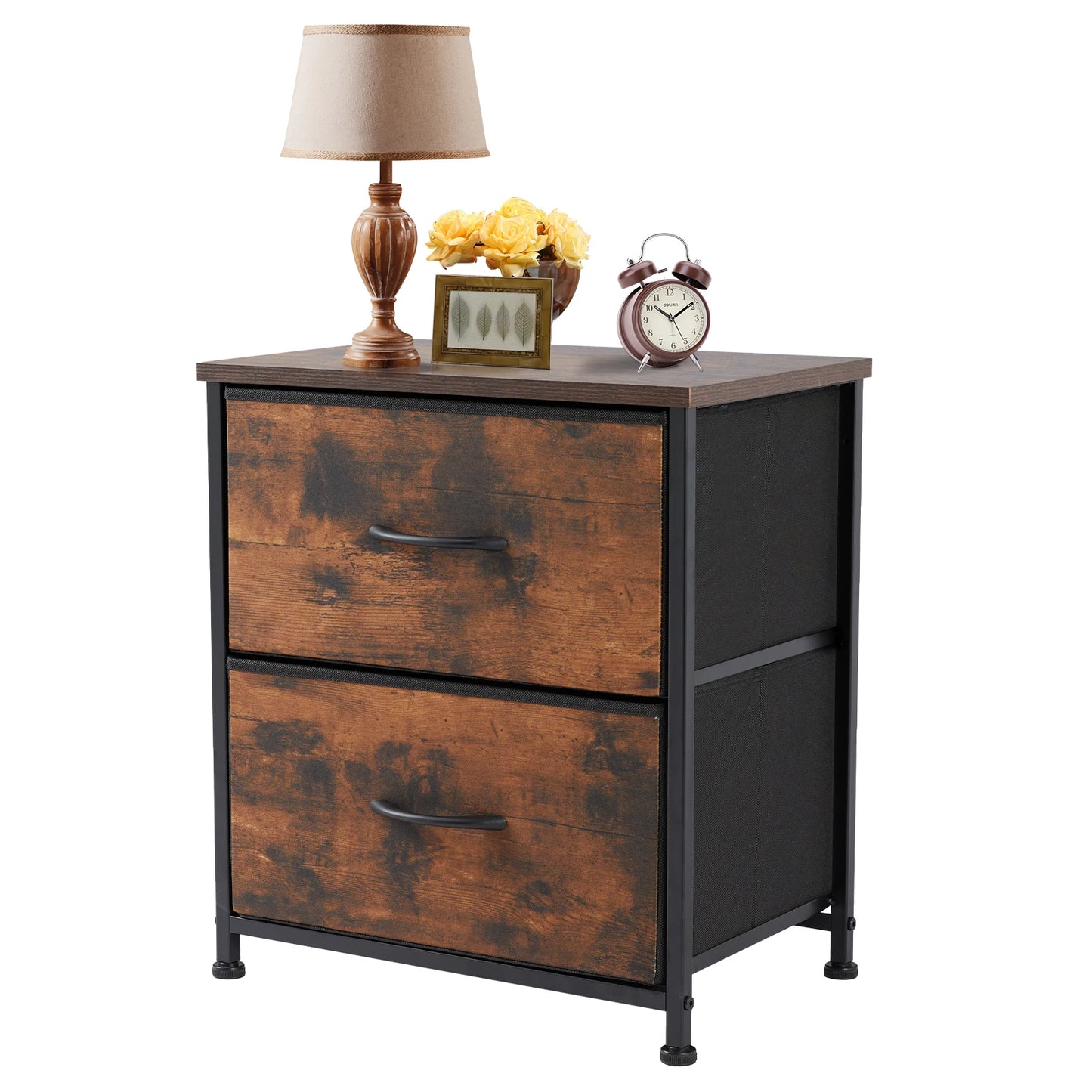 Nightstand Bedside Table Storage Closet Chest 2 Fabric Drawers