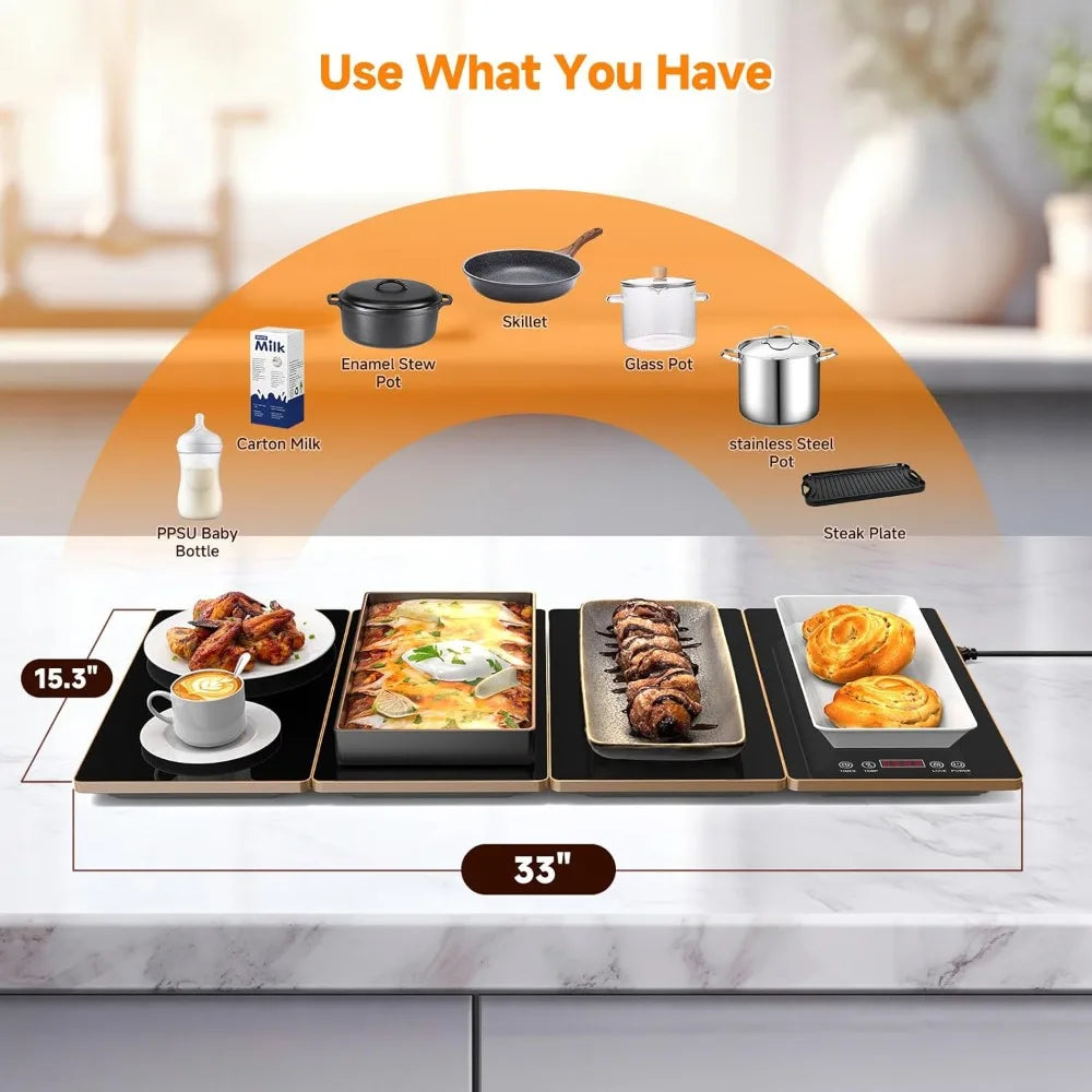 FEPPO Electric Warming Tray, 4-in-1 Food Warmers. 10 Temp Settings and Timer