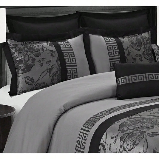Piece Comforter Set Gray Jacquard Fabric Patchwork Bed In A Bag
