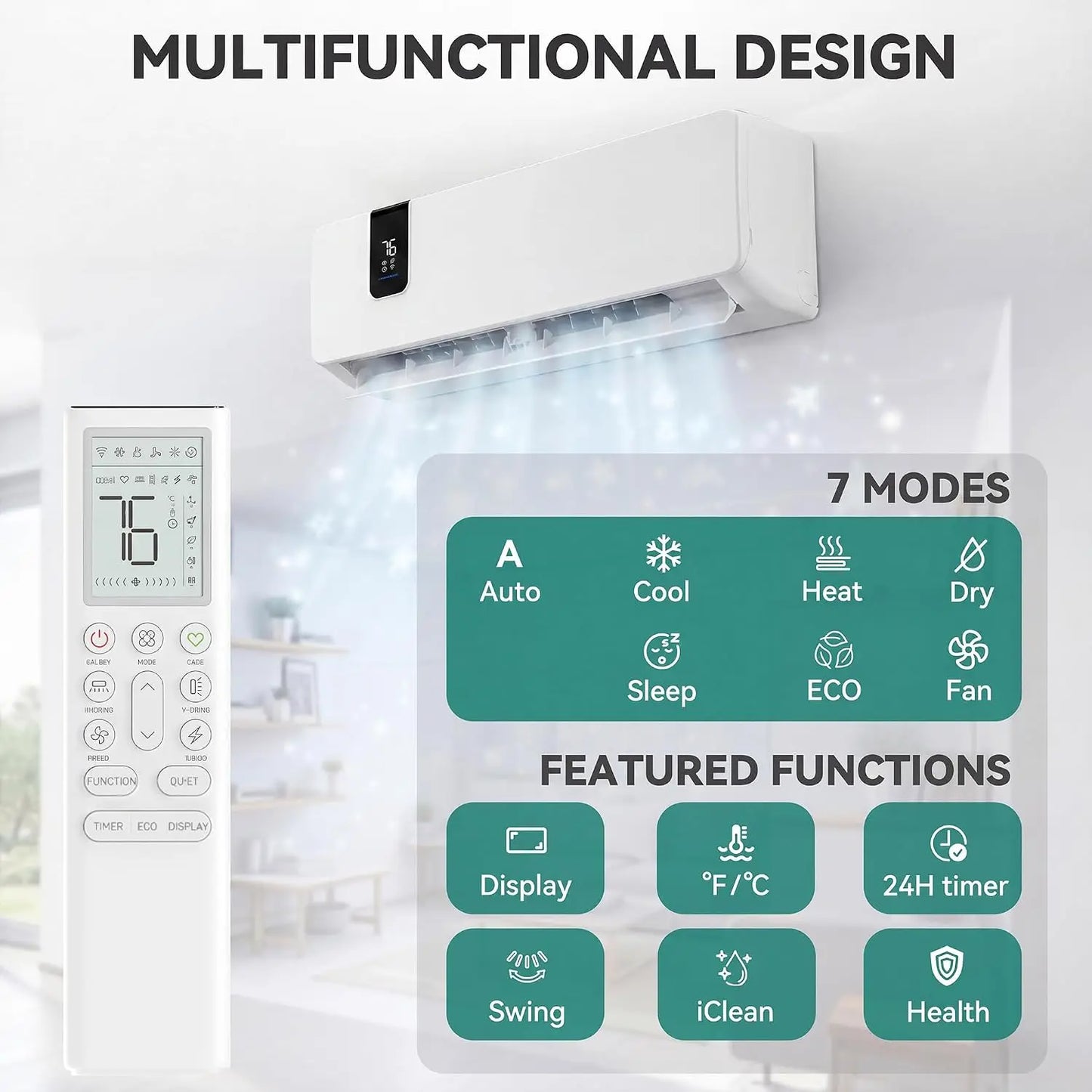 2 Zone 24000 BTU Mini Split AC/Heating System, 20 SEER2 12000 + 12000 BTU WiFi Enabled 115V Dual Zone Ductless Air Conditioner with 2 Outdoor Units,.