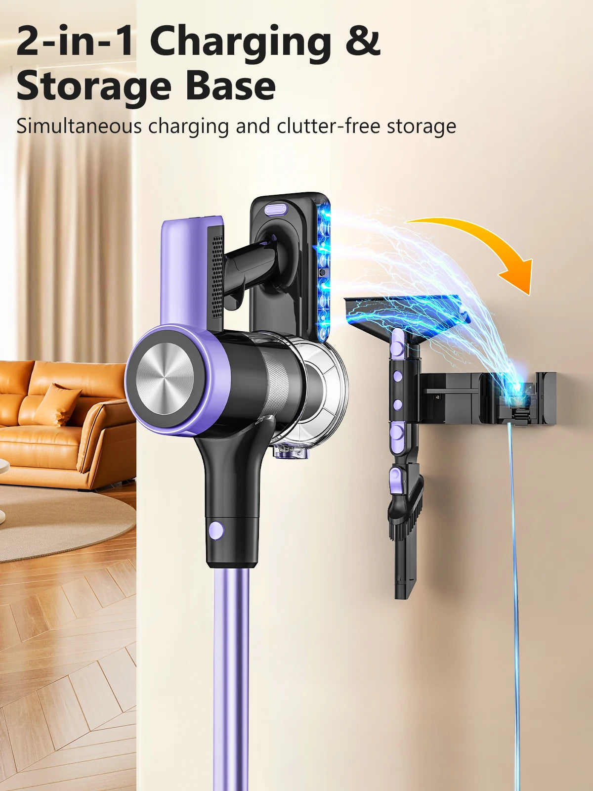 500W/55KPA Self-Standing Cordless Vacuum Cleaner,60 Mins Handheld Vacuum. Carpet/Pet Hair