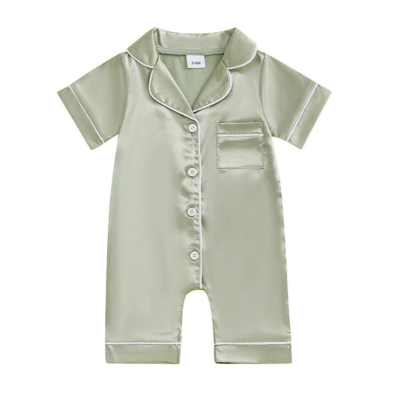 Infant Unisex Sleepsuits s Color Block Lapel Short Sleeve Pajamas