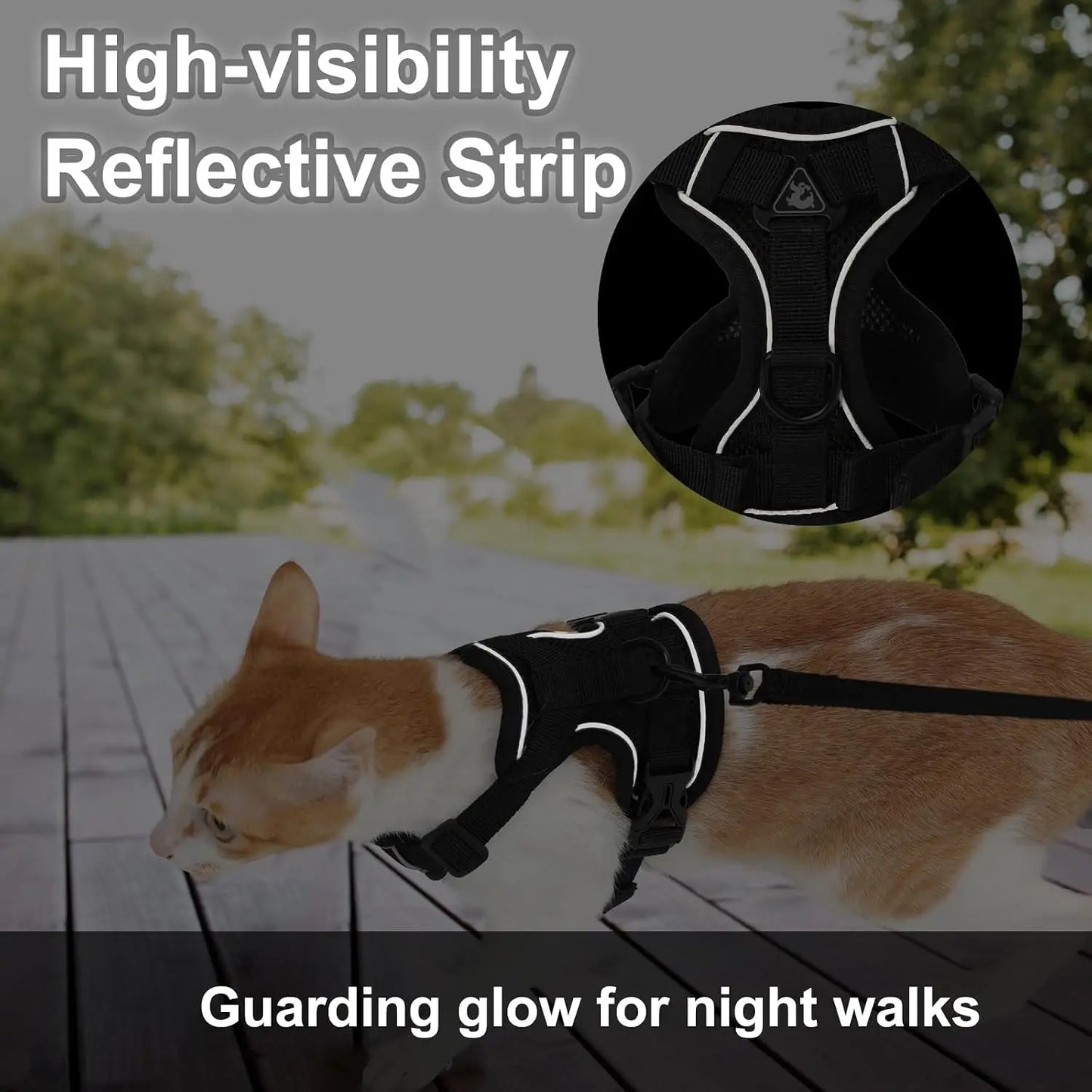 Cat Harness and Leash Set, Escape Proof Reflective Vest with 4 Buckles for Walking, .
