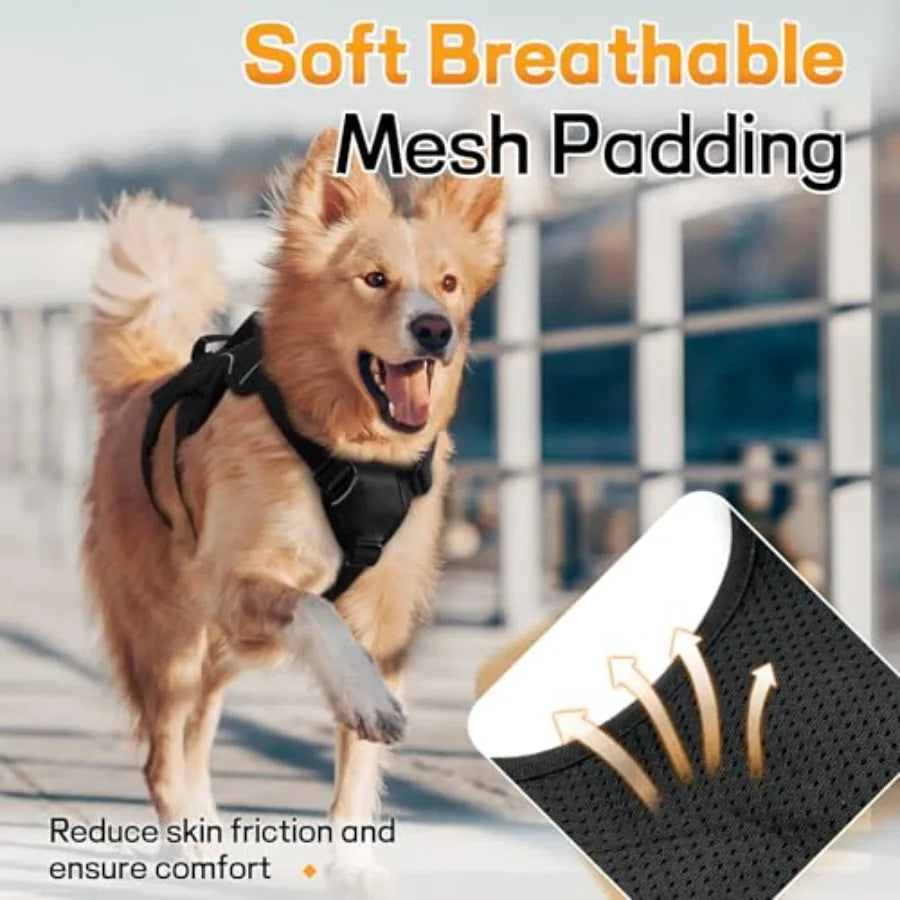 Escape Proof Dog Harness for Large, No Pull with Lift Handle No Escape, Full Soft Padded, Reflective Adjustable Vest, Leash