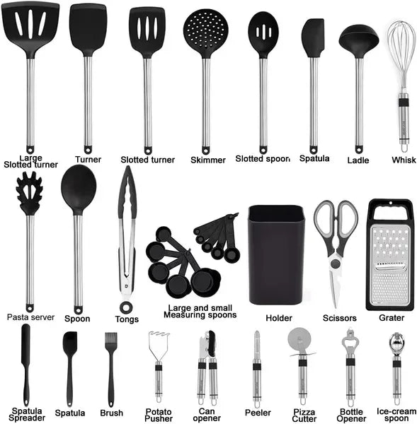 Kitchen Utensil Set-Silicone Cooking Utensils-33 Kitchen Gadgets & Spoons.