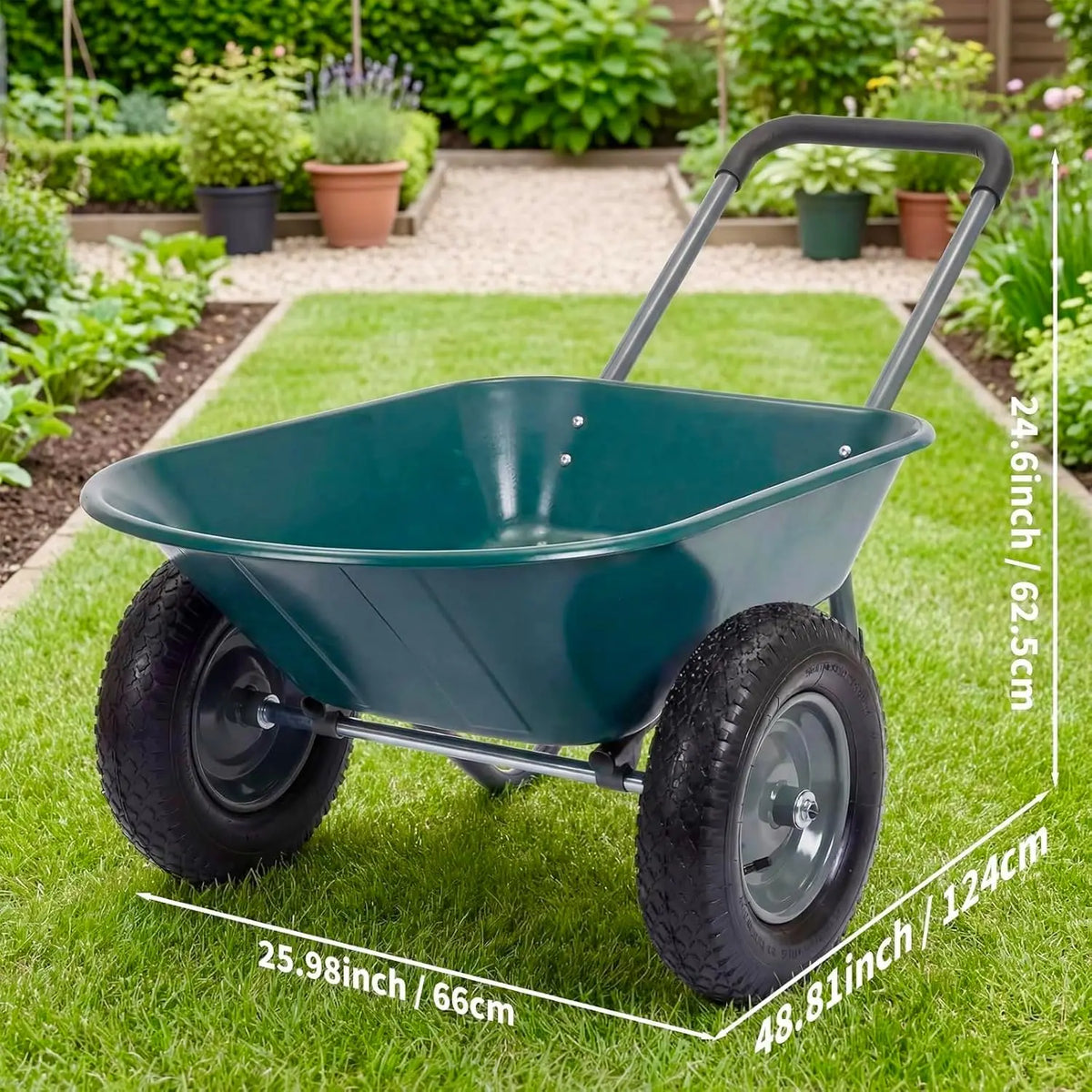 600 Lbs Garden Wheelbarrow with All Terrain 2 Wheel Wagon Cart Steel Frame | Utility Heavy Duty Outdoor Garden Cart 2-Wheel.