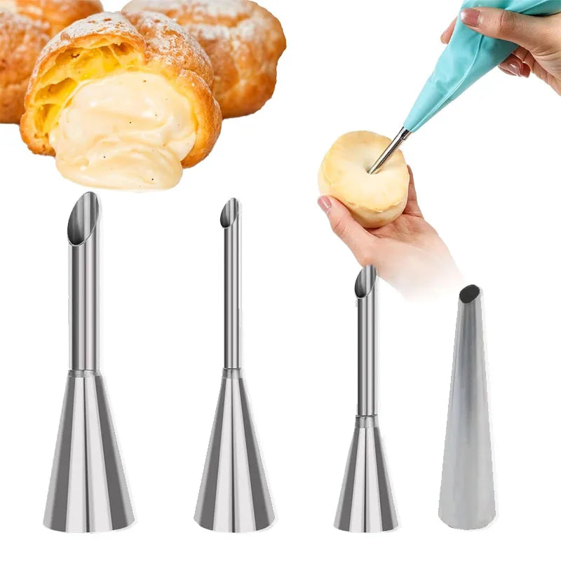 4Pcs Puff Pastry Piping Nozzle Set, Stainless Steel Decorating Tips