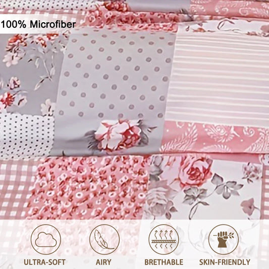 Patchwork Floral Light Pink Printed Duvet Cover Set