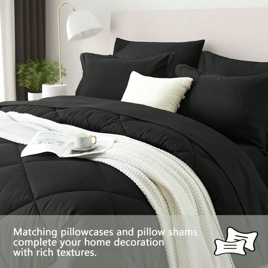 5/7 Piece Solid Color Bed Comforter Set Queen, Creative Geometric Pattern Design, ...Bed In A Bag For All Seasons.