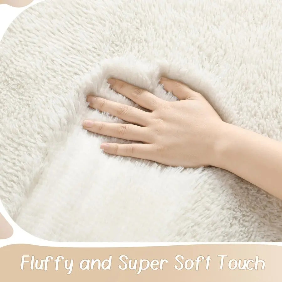 Fluffy Rugs for Living Room 5x8 Cream White, Washable
