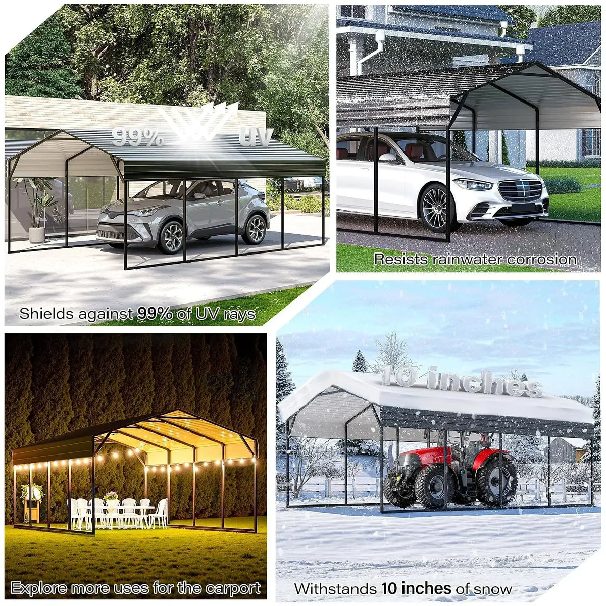12x20 FT Metal Carport Enhanced Base Heavy Duty Garage Carports,