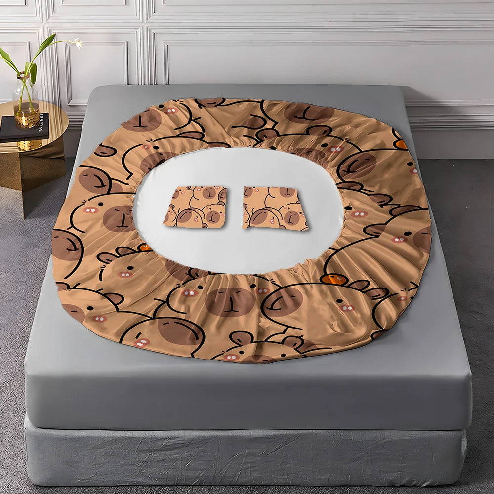 3Piece Bed Sheet Set Capybara Printing . Soft Comfort Microfiber Deep Pocket Twin Full Queen King
