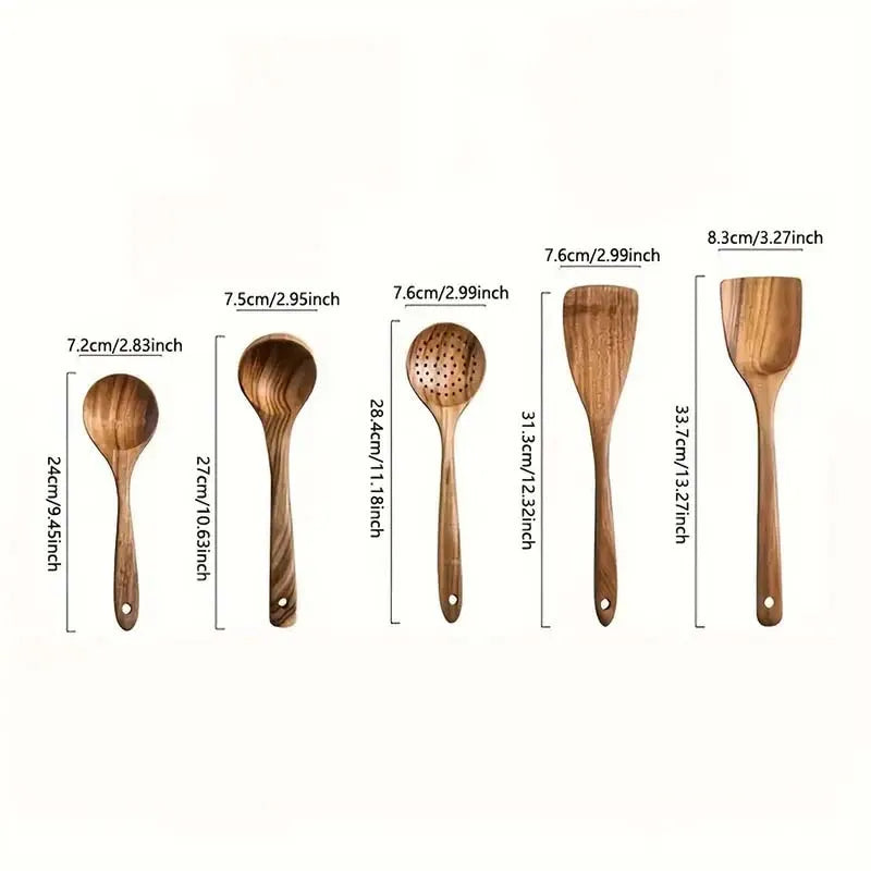 5 Pieces - Acacia Wood Heat Resistant Wok Spatula