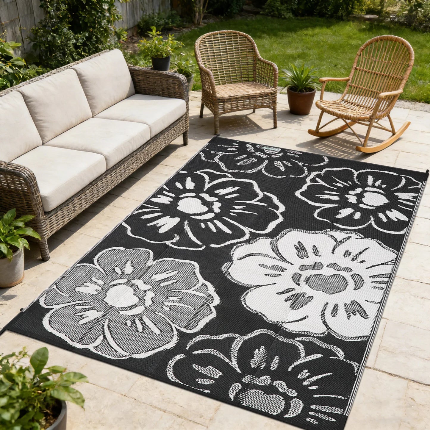 Outdoor Area Rug 8X10 Navy/Ivory,