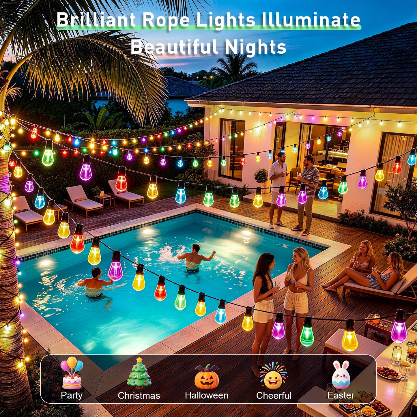 100 FT Multicolor Globe LED String Lights, IP65 Waterproof Shatterproof Sphere .
