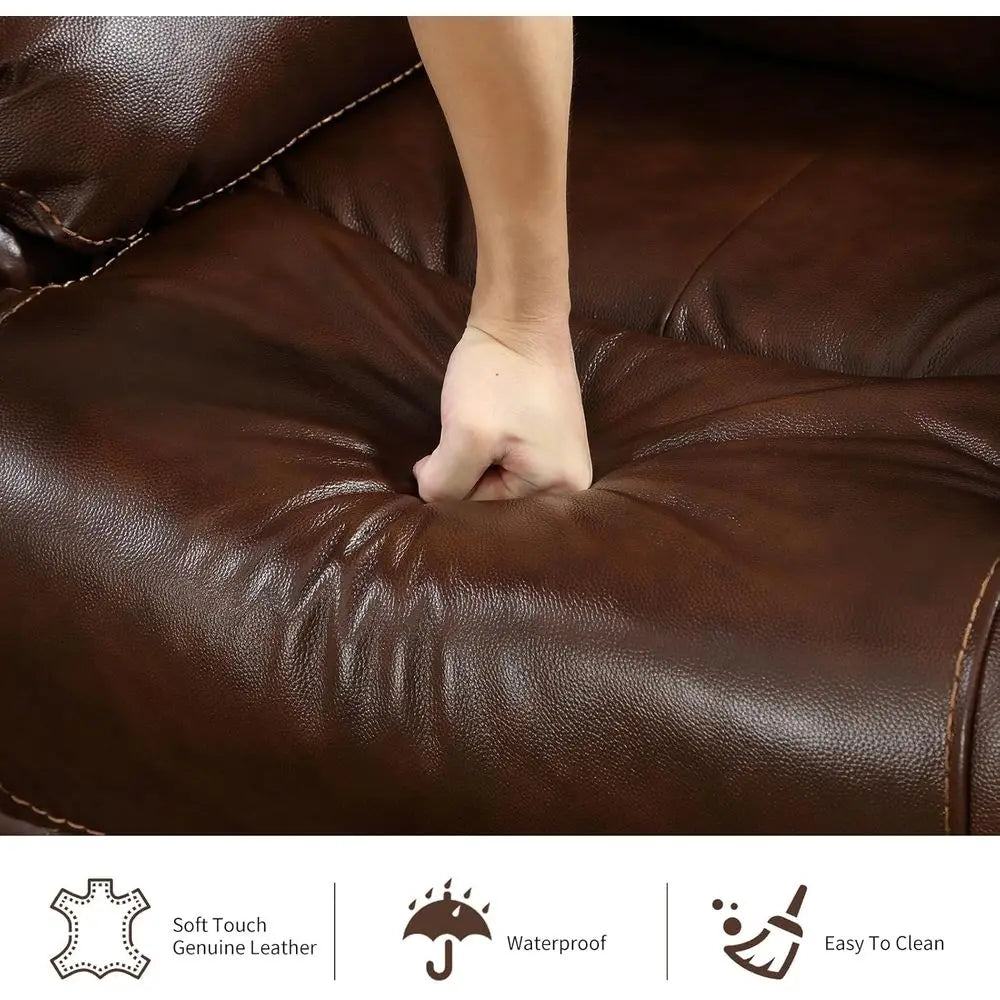 Brown Genuine Leather Manual Recliner Chair for Adults - Ideal for Living Room, Meeting Room, Bedroom, and Reading Spaces, Easy