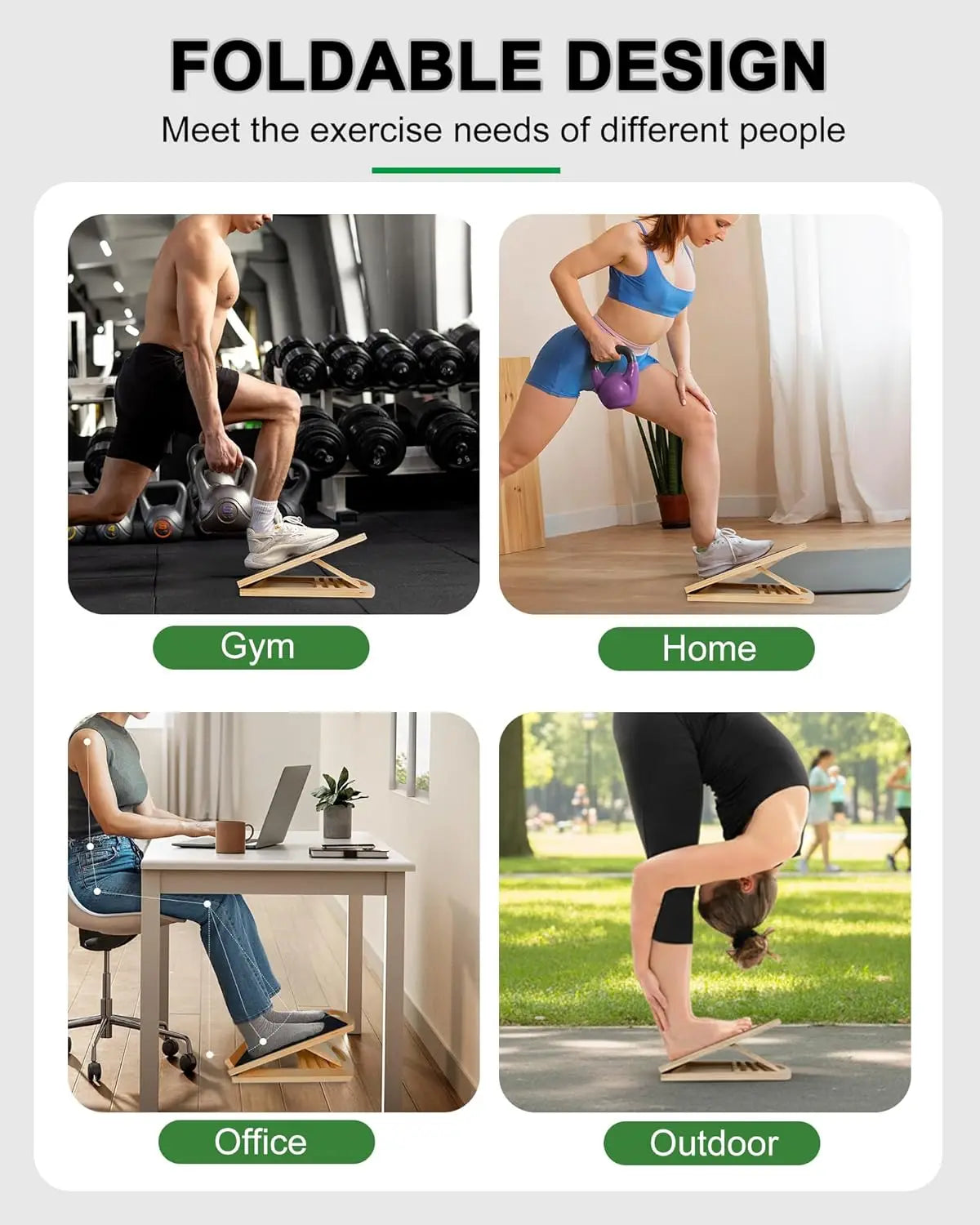 Slant Board for Calf Stretching, Adjustable Wooden Incline Board with Anti Slip Barrier.