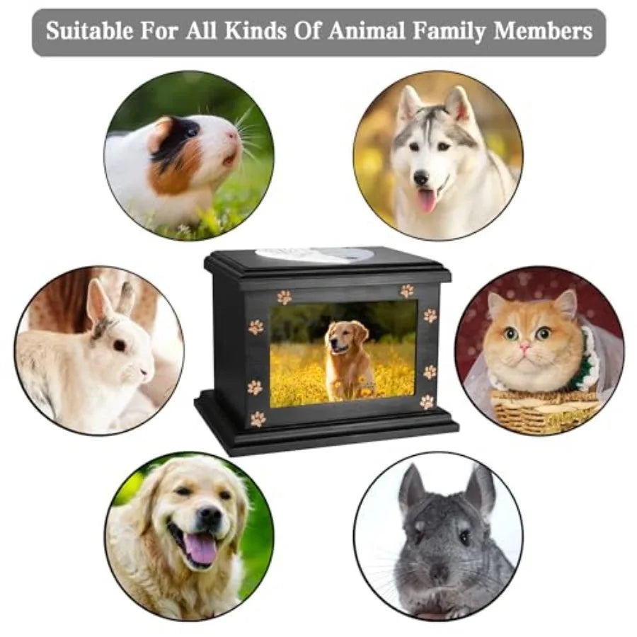 Pet Memorial Urns for Dogs or Cats Ashes, Large Wooden Funeral Pets Memorial Urns with Photo Frame, .