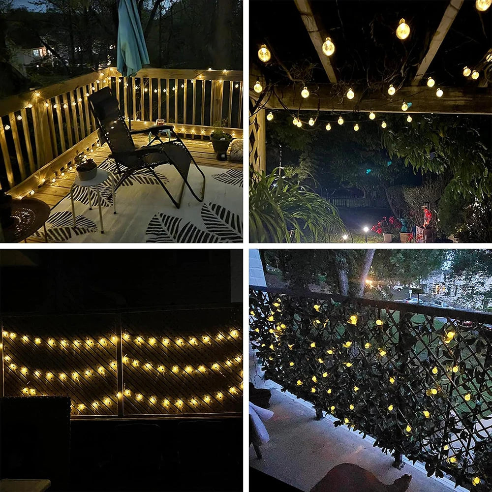 Solar String Lights Outdoor Bubble Ball Lighting String 8 Lighting Modes .