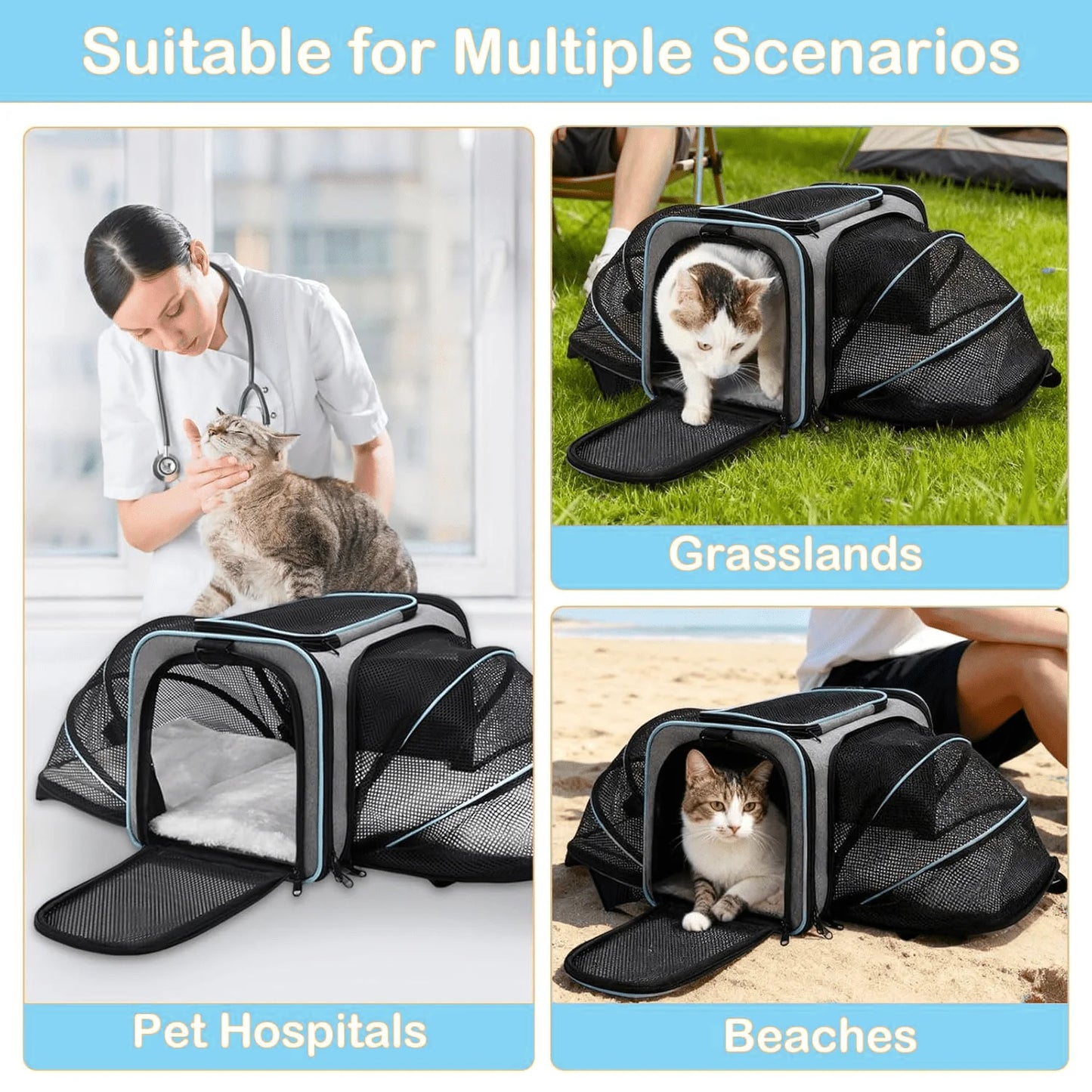 Airline Approved Pet Carrier, Cat Carrier, Dog Carrier With Removable Fleece Pad, .