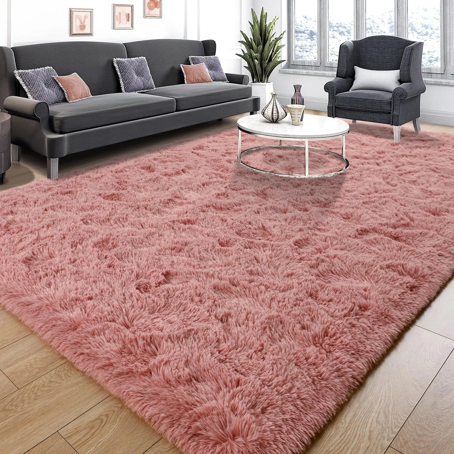 1pc Soft Long-hair Plush Carpet Rug Non-Slip Plush Fluffy Soft Furry.