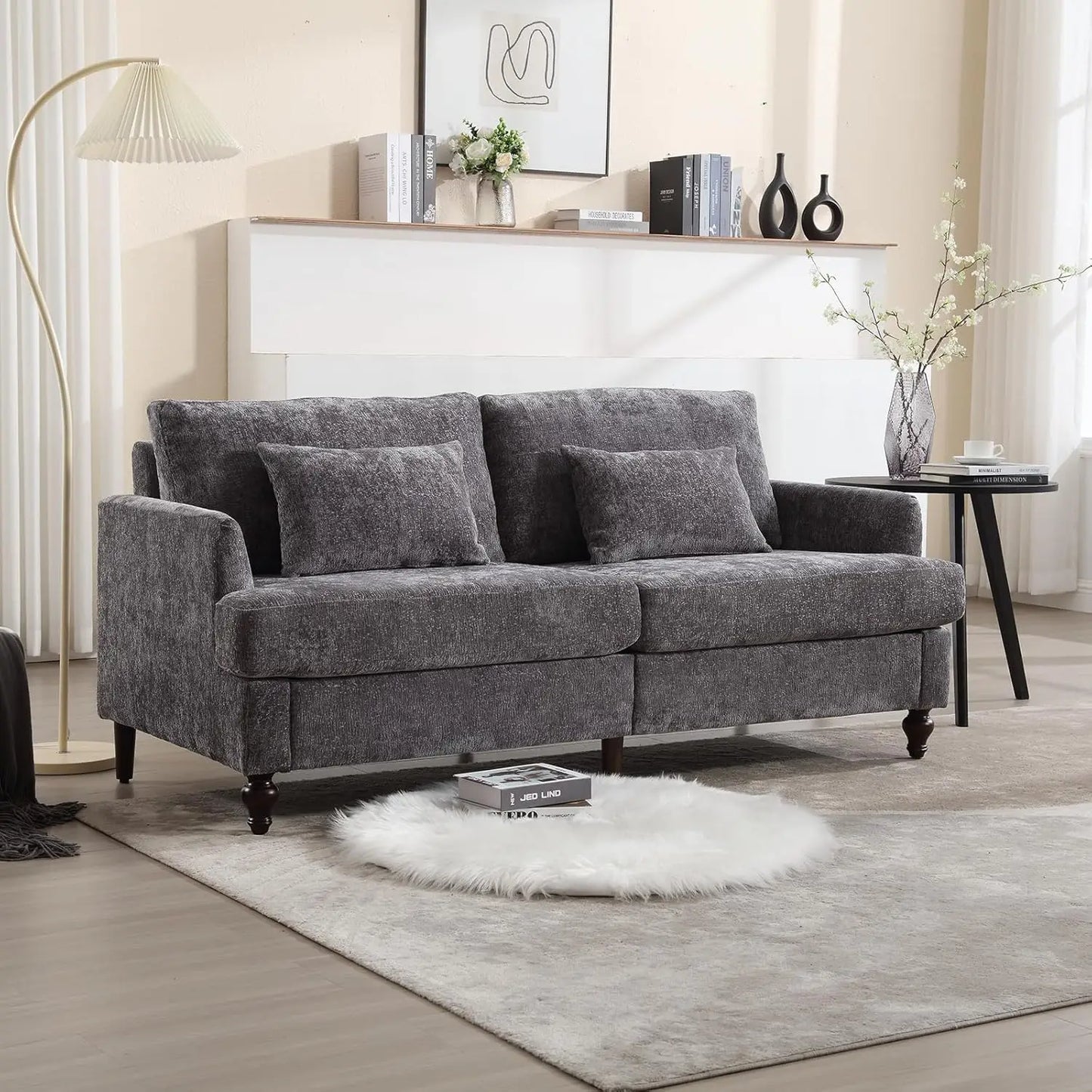 70 inch Loveseat Sofa, Mid-Century Modern Love Seat Couch with Wood Legs, Upholstered Comfy Sofa.