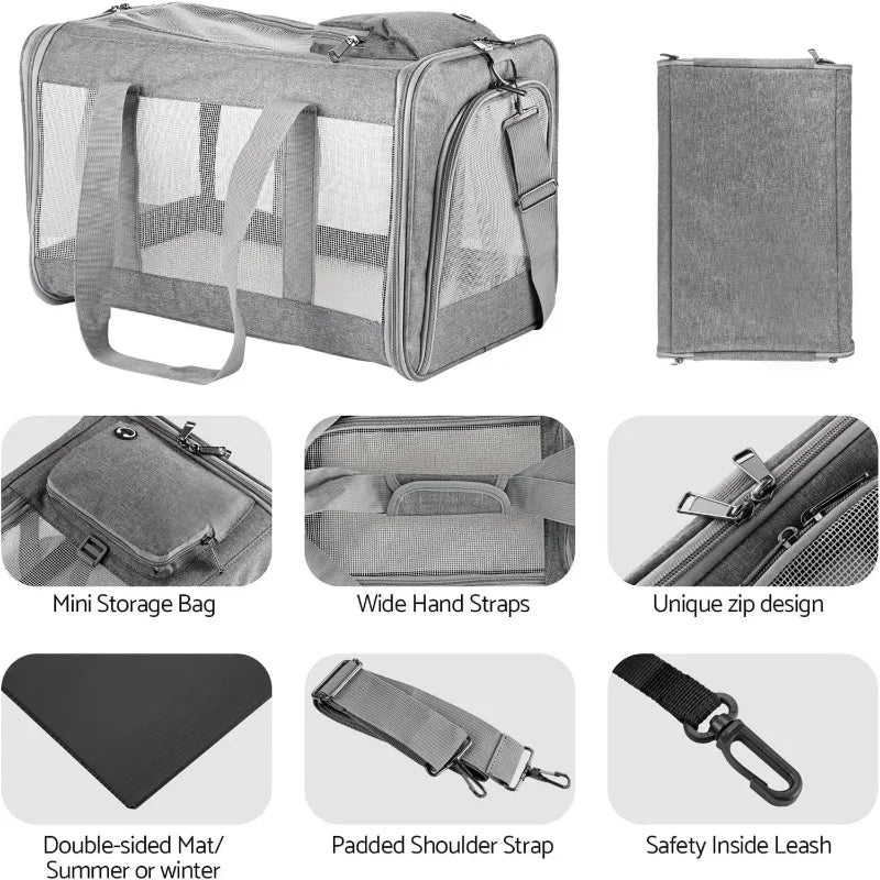 Airline Approved Pet Carrier for Cats Dogs Soft Travel Bag with Breathable Honeycomb Board ,Removable .
