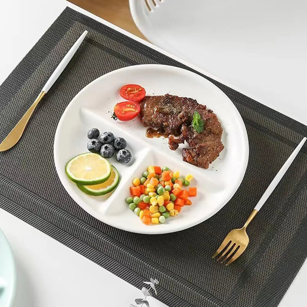 5-Piece Durable Divided Plates, Lightweight Reusable Dinnerware .White, 9 (Portion Control)