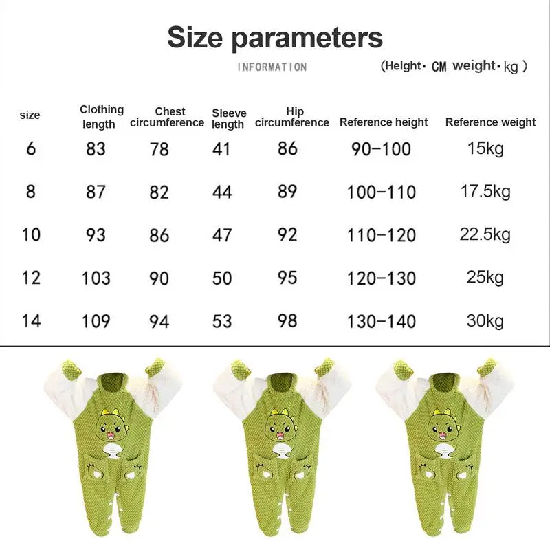 Children Onesie Pajamas Warm Sleepwear With Dinosaur Pattern