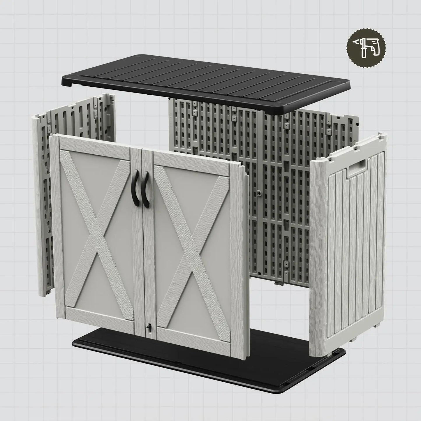 25 Cu.ft All-Weather Resin Horizontal Outdoor Storage Cabinet With Lockable Door, .