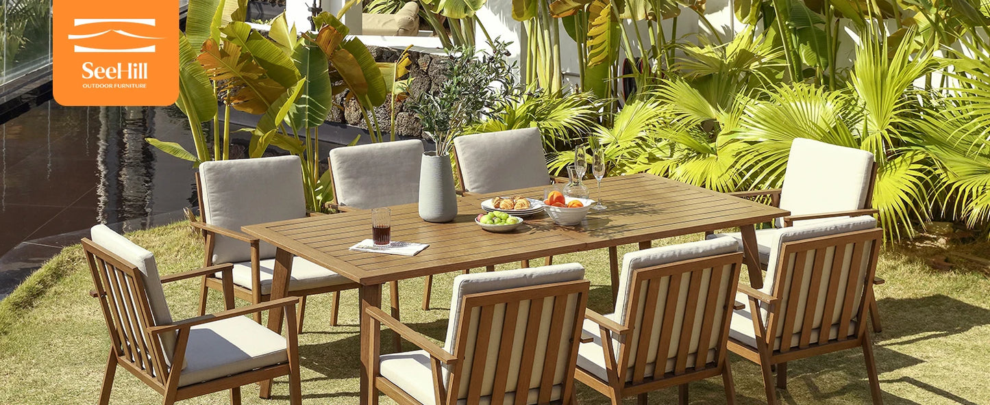 SeeHill 9 Pieces Patio Dining Set for 8, Outdoor Aluminum Dining Patio Table . with Umbrella Hole .