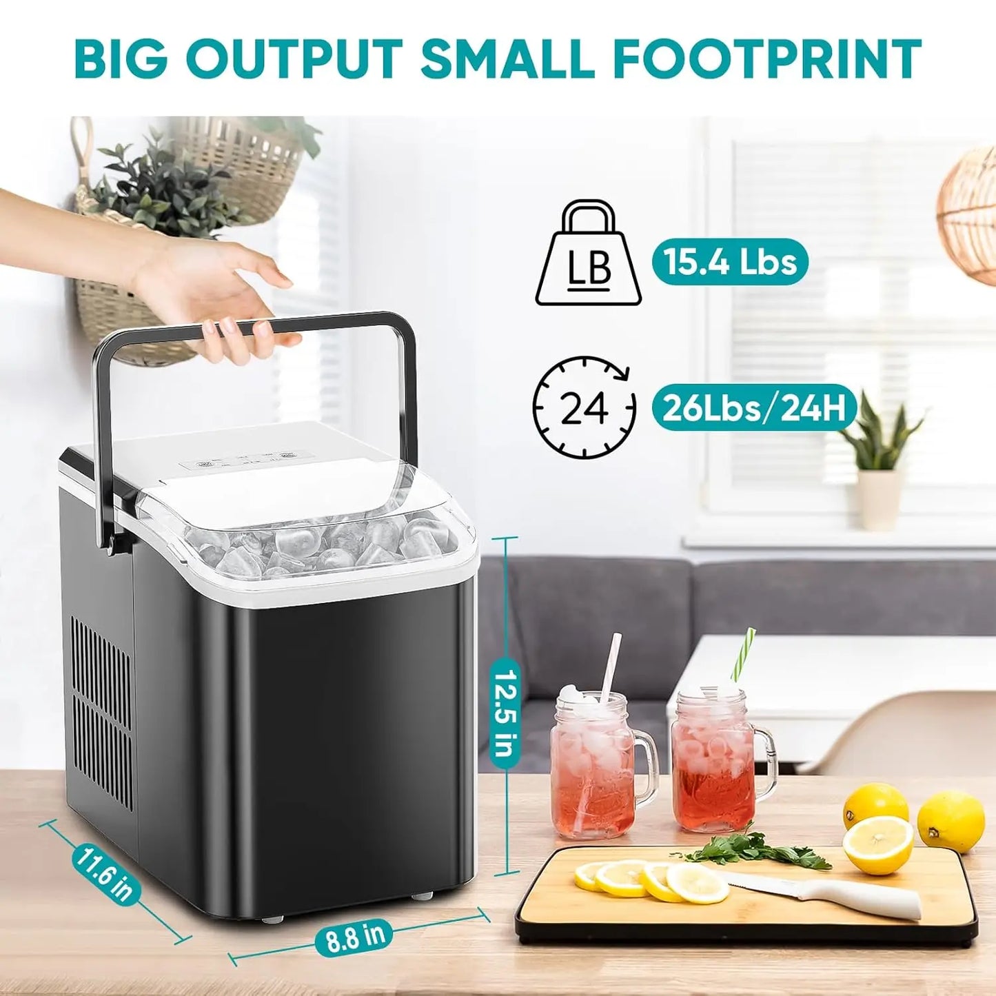 Ice Maker, Portable Countertop Icemaker Machine, Self Cleaning . Black