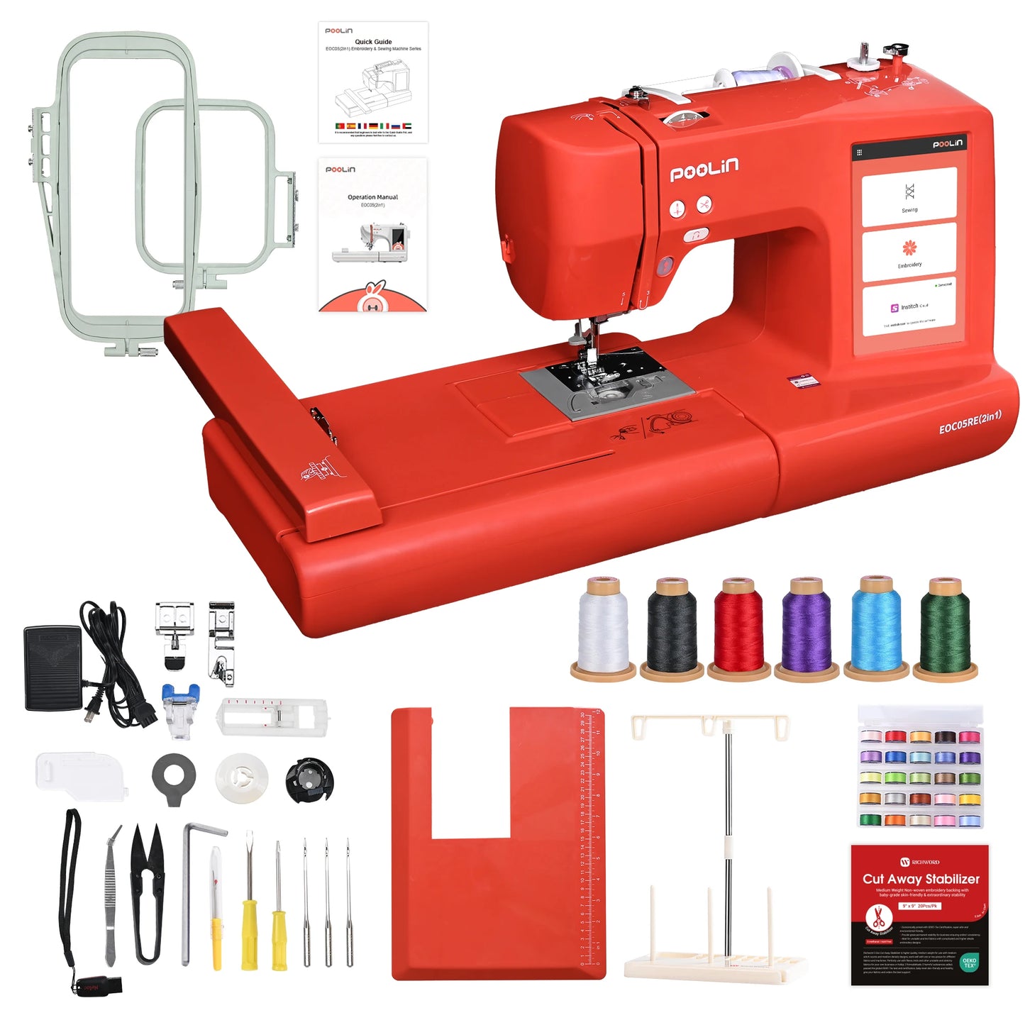 2in1 Embroidery Sewing Machine, Computerized Home Machine for Beginners with Starter Kit