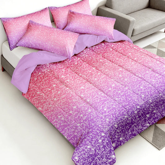 2/3pcs Pink Blue Purple Ombre Glitter Print Bed Comforter Sets, Twin Full Queen King Sizes,.