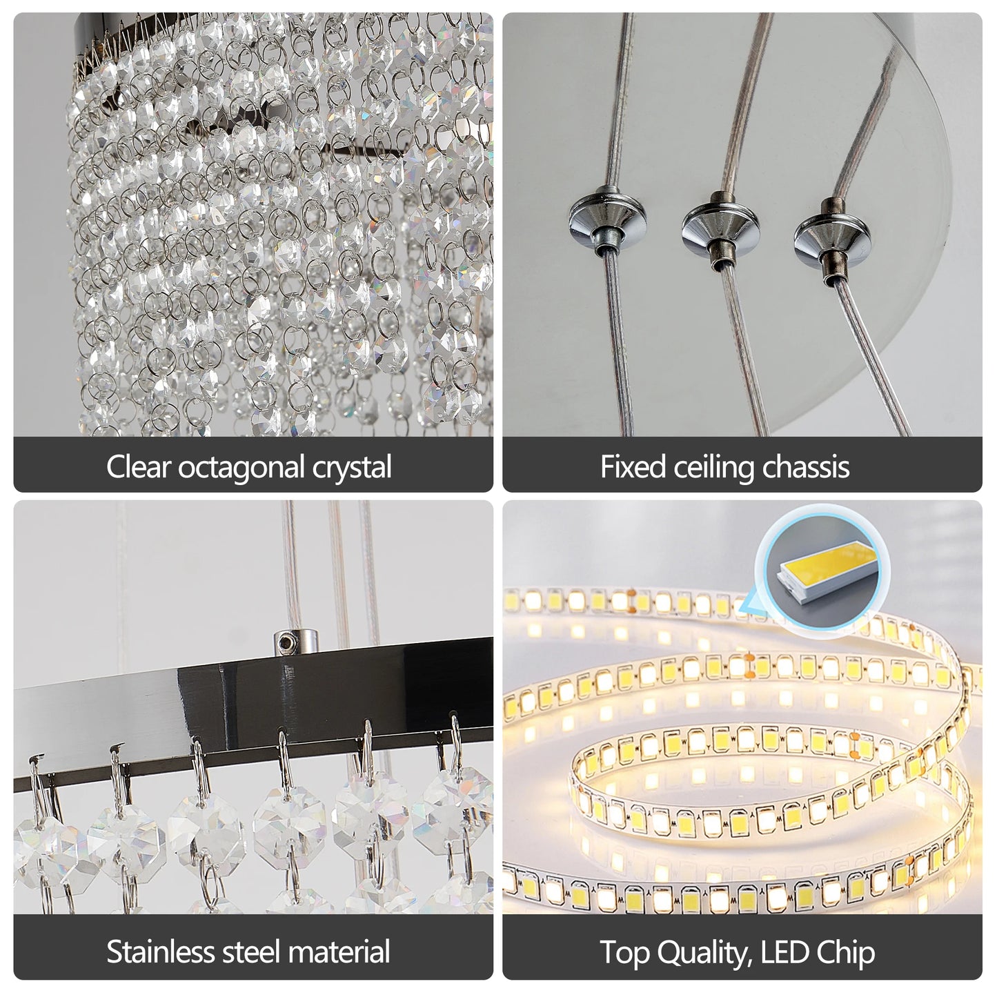 23.6-inch Crystal Chandelier, Dimmable Led Ceiling Lamp, Adjustable Color Temperature