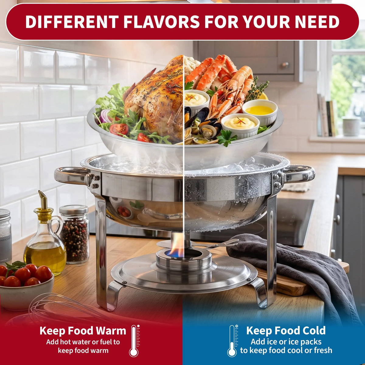 Chafing Dishes for Buffet, 2 Pack Round Chafing Dish Buffet Set, 5 QT Chafer Food Warmer with Lid,