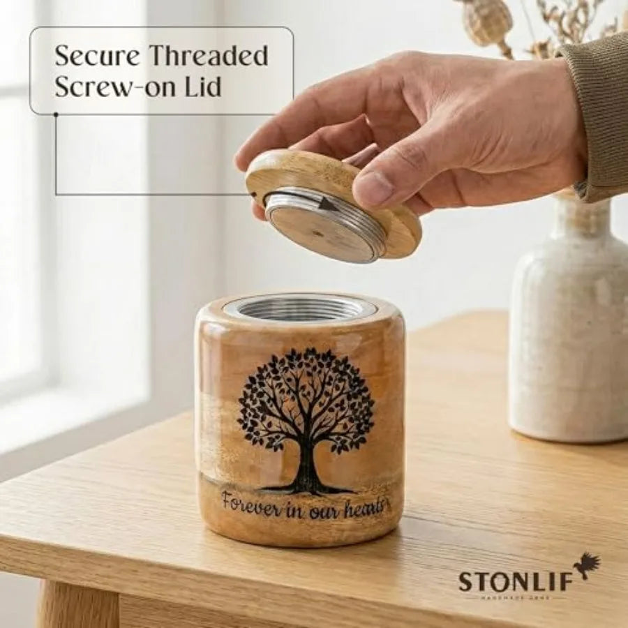 Wooden Cremation Urn for Ashes birch Tree of Life Engraved Keepsake Urn, Natural Wood, Memorial for Pet or Small Remains