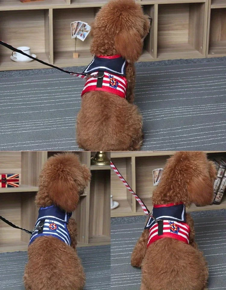 Soft and Breathable Nautical-style Dog Outfit & Leash Set, Suitable for Small and Medium Dogs, and Cats