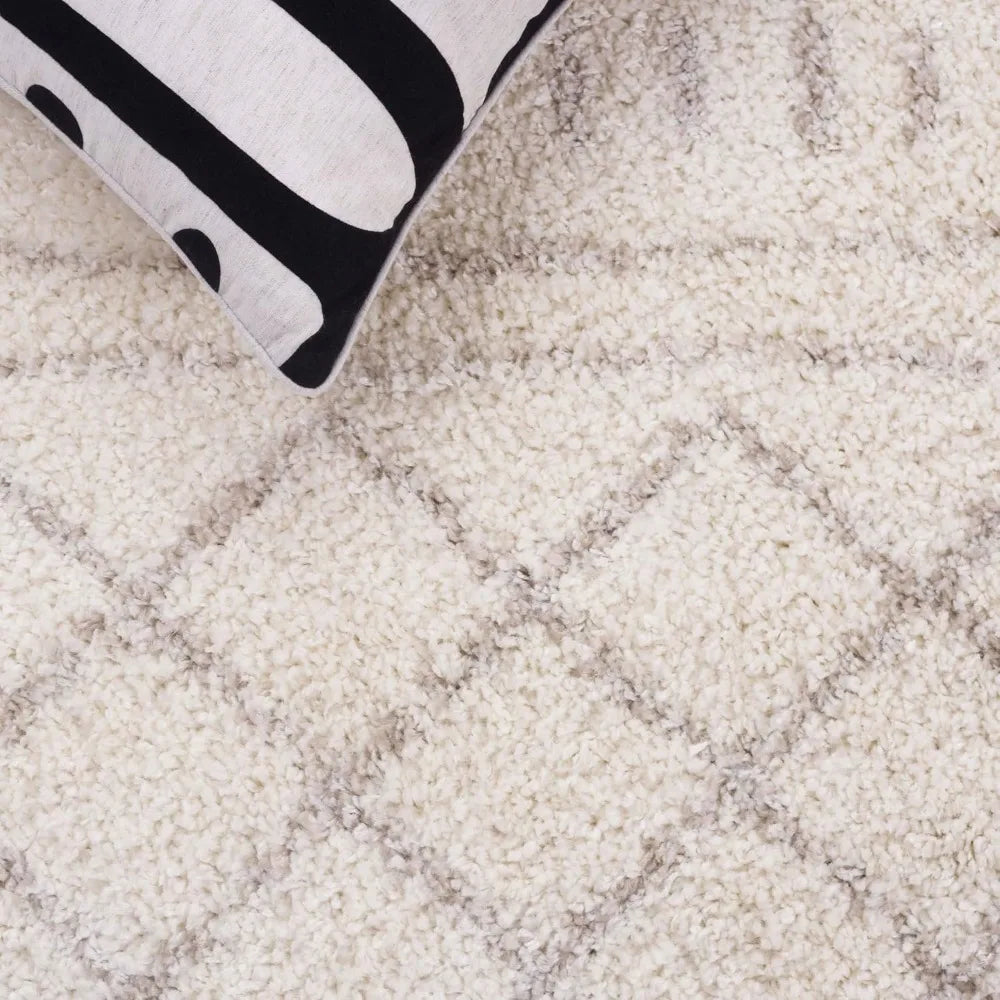 8x10 Ivory Beige Moroccan Boho Shag Area Rug, Non-Shedding .