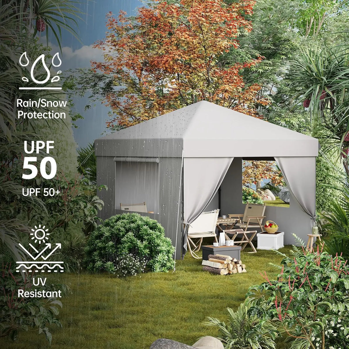 10x10 FT Pop Up Canopy Tent with 4 Removable Sidewalls Heavy Duty Instant Outdoor Gazebo Waterproof UV Protection Oxford Fabric Portable Sun Shelter .White