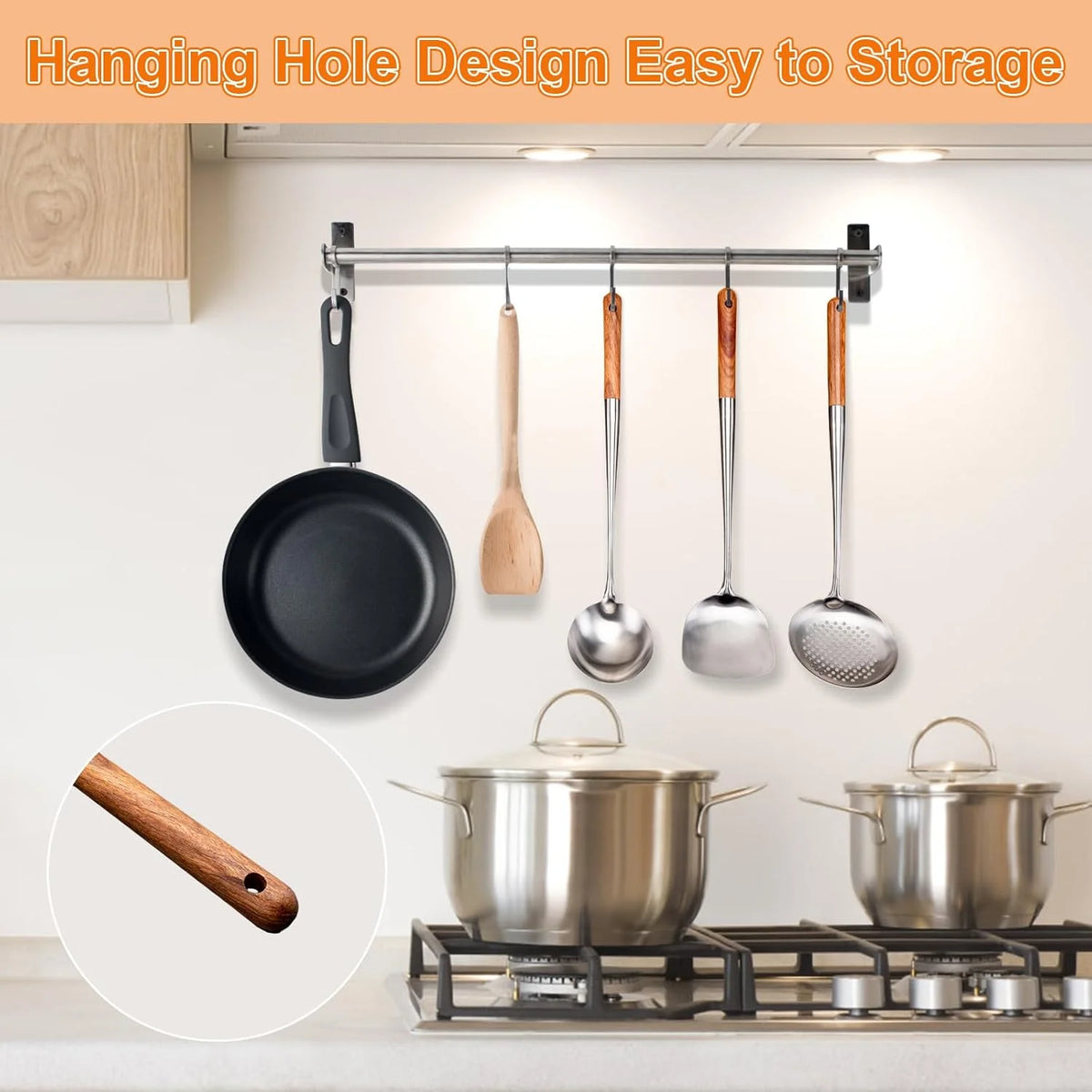 4PCS, Wok Spatula and Ladle, Skimmer Spoon, Slotted Turner Spatula Set, Stainless Steel Kitchen Utensils Sets, with Wooden Handle,.