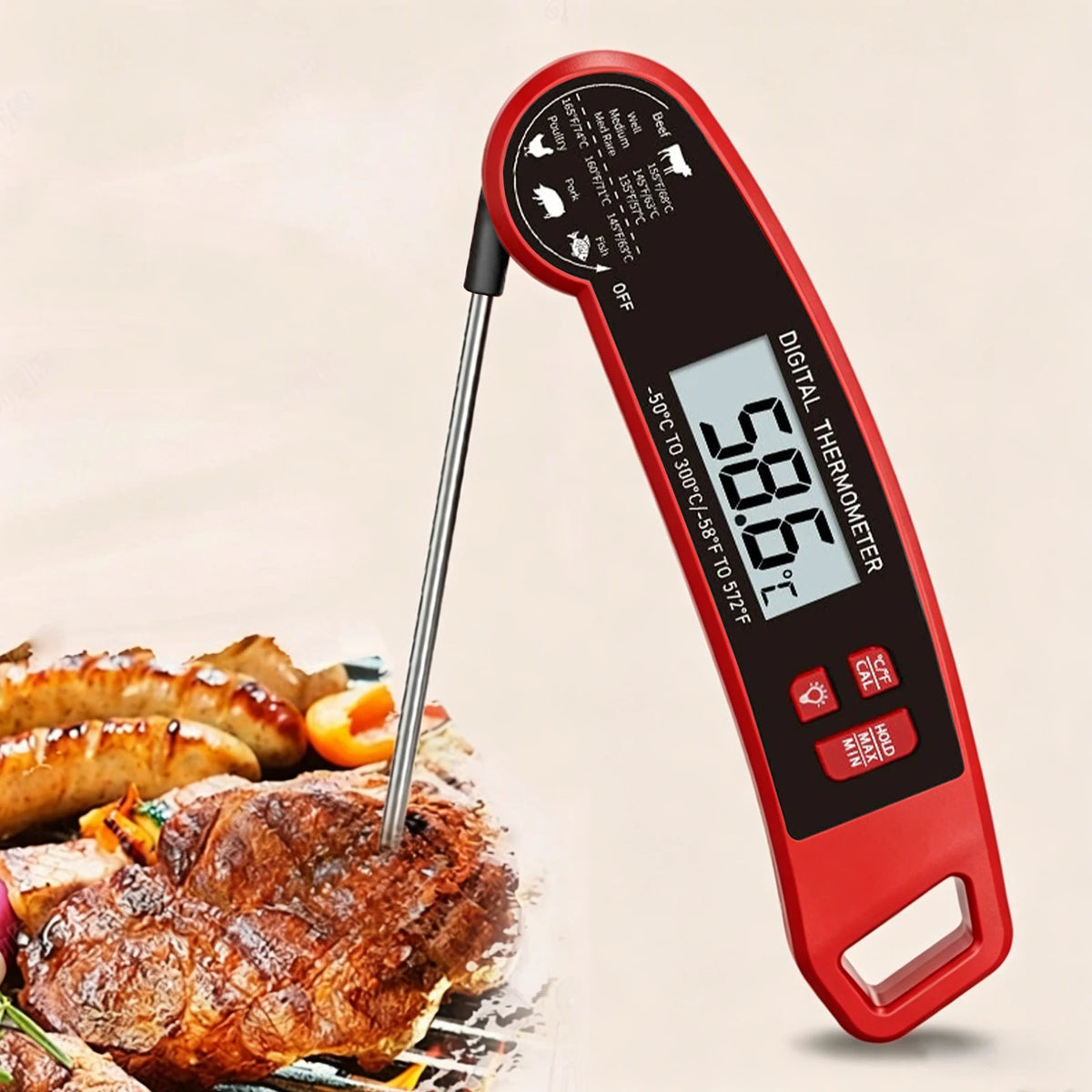 Instant Read Meat Thermometer Digital Food Temperature Tester. Gauge for Meat, Milk, Water, Soup, Porridge and Hot Drinks, Portable Outdoor Camping Cooking Tool