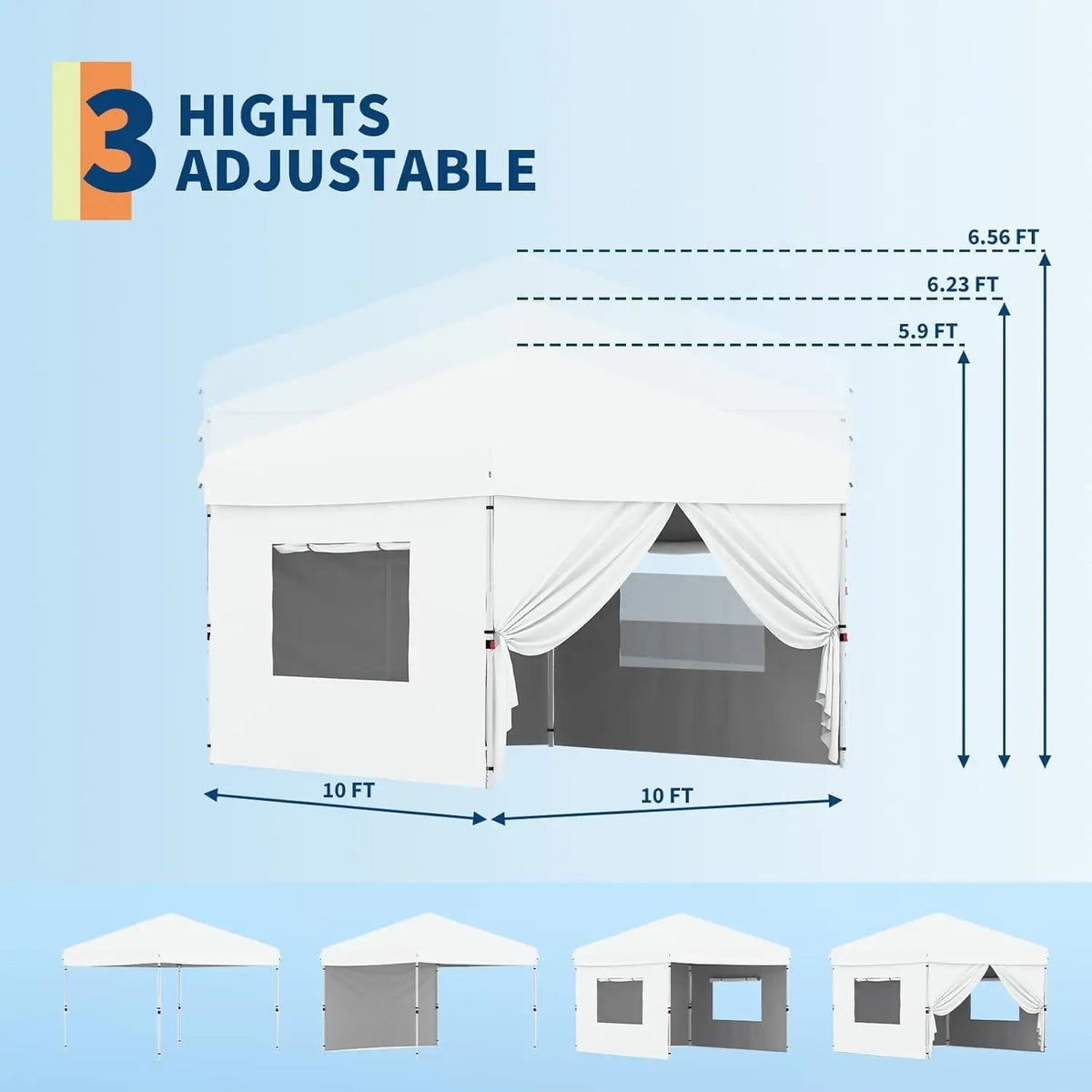 10x10 FT Pop Up Canopy Tent with 4 Removable Sidewalls Heavy Duty Instant Outdoor Gazebo Waterproof UV Protection Oxford Fabric Portable Sun Shelter .White