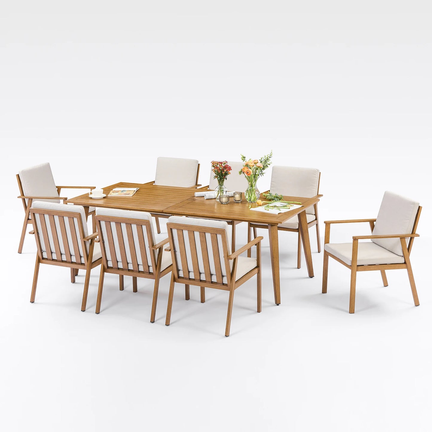 SeeHill 9 Pieces Patio Dining Set for 8, Outdoor Aluminum Dining Patio Table . with Umbrella Hole .
