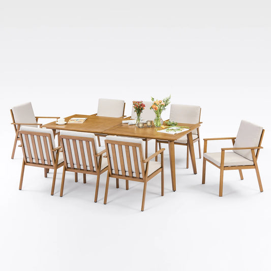 SeeHill 9 Pieces Patio Dining Set for 8, Outdoor Aluminum Dining Patio Table . with Umbrella Hole .