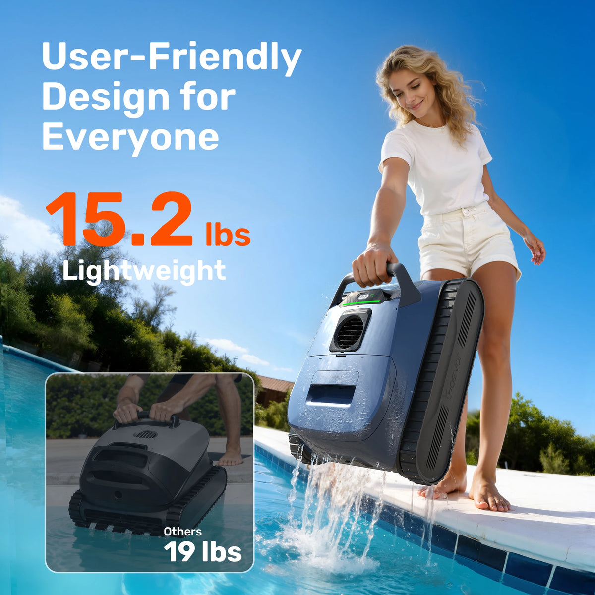 (2026 Upgrade) Gosvor Pool Vacuum LiteVac G1, Wall & Waterline & Shallow Area Cleaning, Up to 200-Min Runtime, Ultra-fine Filter, 15.2 lbs, Smart Navigation & App, for Pools up to 2153 sq.ft,