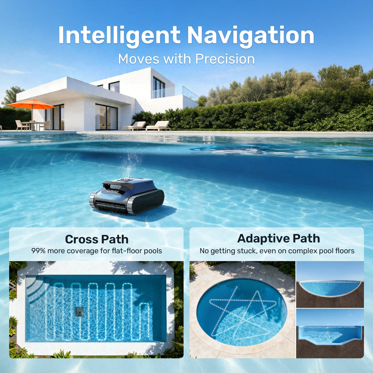 (2026 Upgrade) Gosvor Pool Vacuum LiteVac G1, Wall & Waterline & Shallow Area Cleaning, Up to 200-Min Runtime, Ultra-fine Filter, 15.2 lbs, Smart Navigation & App, for Pools up to 2153 sq.ft,