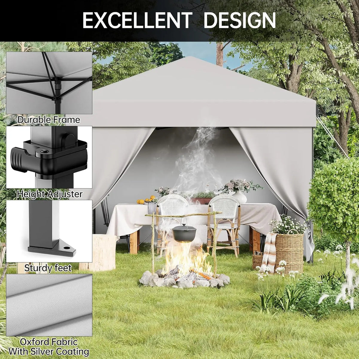 10x10 FT Pop Up Canopy Tent with 4 Removable Sidewalls Heavy Duty Instant Outdoor Gazebo Waterproof UV Protection Oxford Fabric Portable Sun Shelter .White
