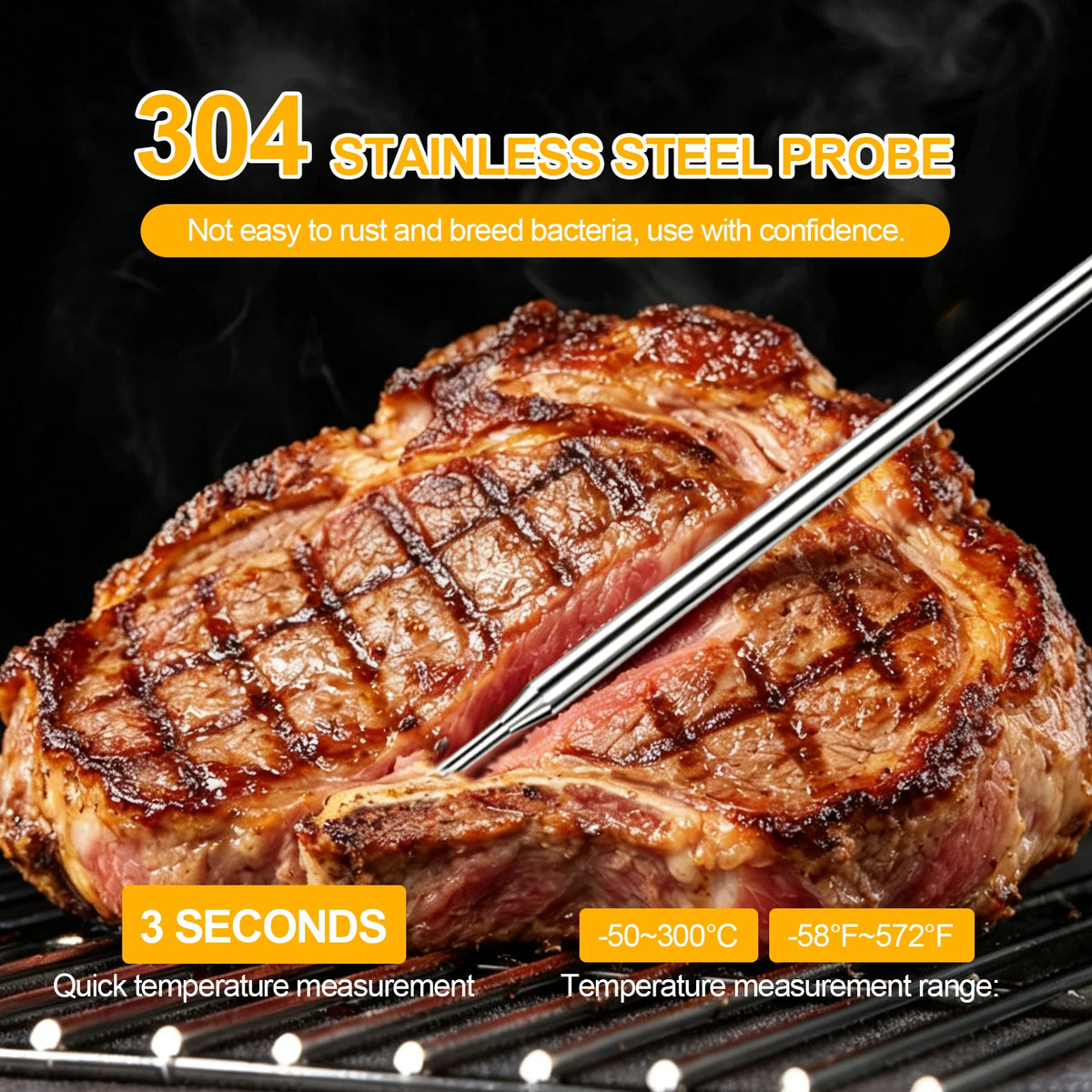 Instant Read Meat Thermometer Digital Food Temperature Tester. Gauge for Meat, Milk, Water, Soup, Porridge and Hot Drinks, Portable Outdoor Camping Cooking Tool