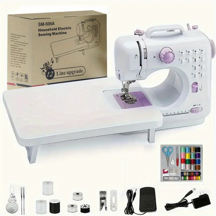 Electric Sewing Machine with Extension Table, Foot Pedal, Light,  12 Built-in Stitches and 2 Speeds